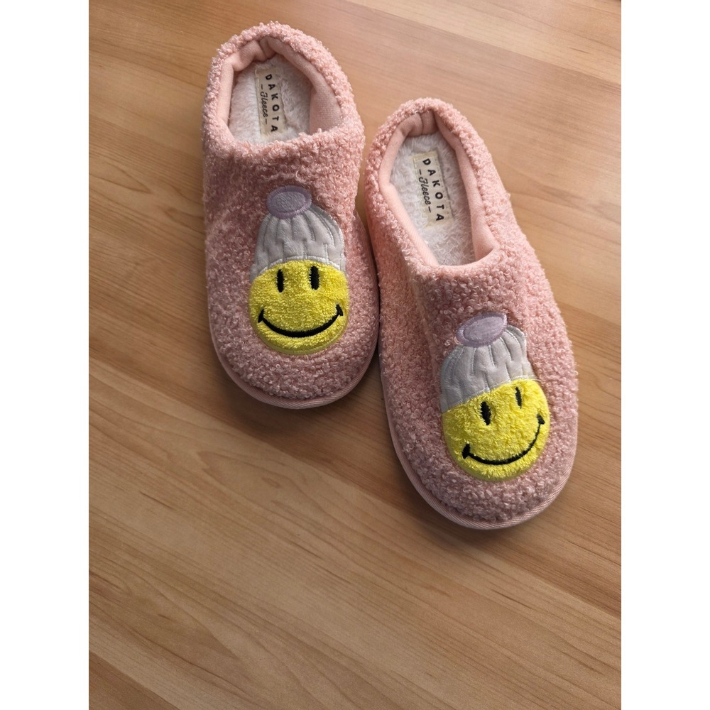 Dakota Fleece Kids Pink Sherpa Smiley Face Beanie Slippers House Shoes EUR 33/34
